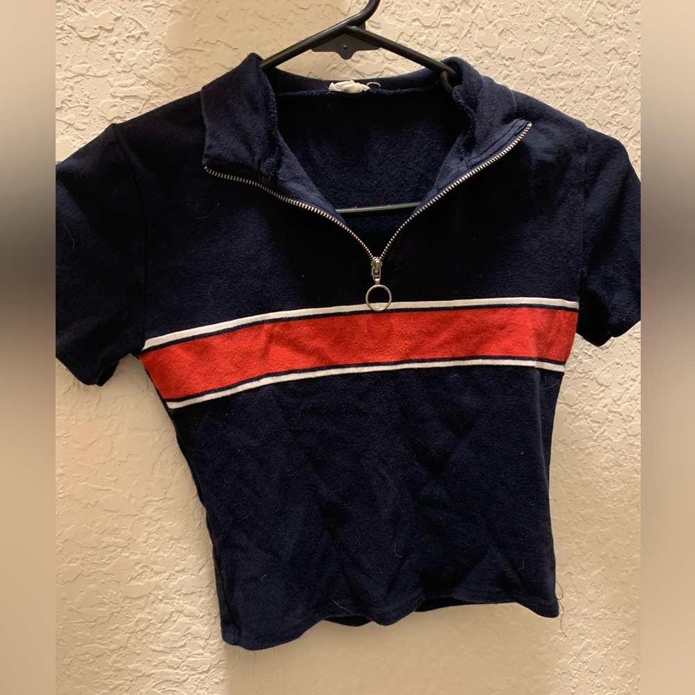 Garage Quarter-Zip Baby Tee Crop Top